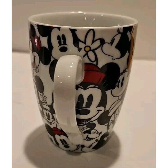 Disney Minnie  & Mickey Mouse Faces All Over Coffee Mug Black White Red 14oz NEW - Picture 2 of 4